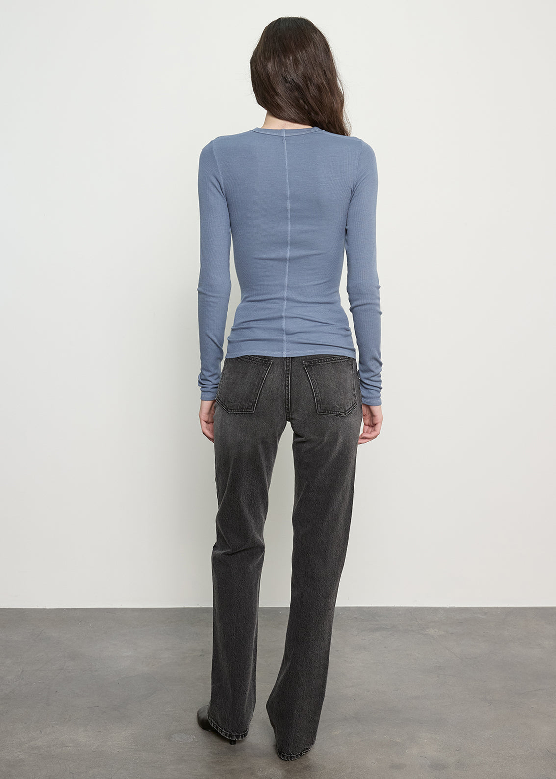 Enza Costa Silk Rib Essential U Neck Steel Blue