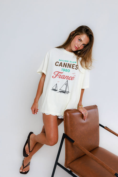 Sunny Somewhere Sailing Club Cannes Tee Off White-T-Shirts-West of Woodward Boutique-Vancouver-Canada