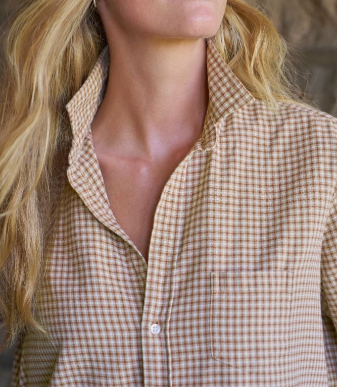 Frank & Eileen Button Up Shirt Eileen Sand Brown Cream Small Plaid-Shirts-West of Woodward Boutique-Vancouver-Canada