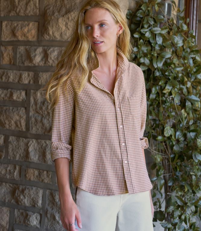 Frank &amp; Eileen Button Up Shirt Eileen Sand Brown Cream Small Plaid-Shirts-West of Woodward Boutique-Vancouver-Canada