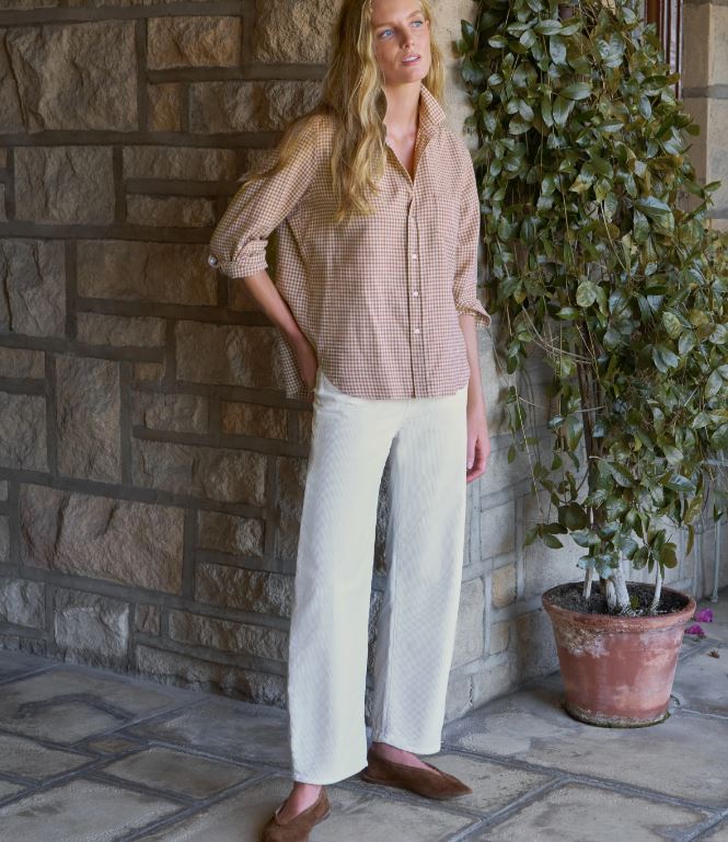 Frank &amp; Eileen Button Up Shirt Eileen Sand Brown Cream Small Plaid-Shirts-West of Woodward Boutique-Vancouver-Canada