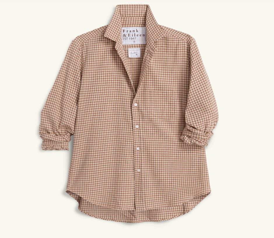 Frank &amp; Eileen Button Up Shirt Eileen Sand Brown Cream Small Plaid-Shirts-West of Woodward Boutique-Vancouver-Canada