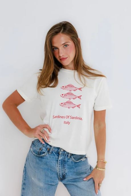 Sunny Somewhere Sardines of Sardinia Off White-T-Shirts-West of Woodward Boutique-Vancouver-Canada