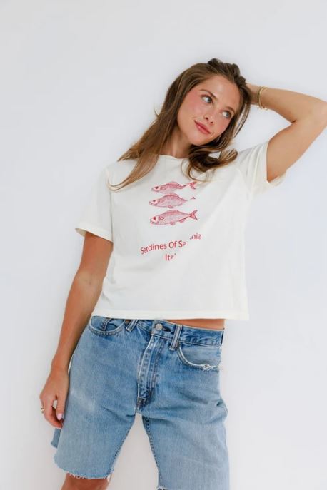 Sunny Somewhere Sardines of Sardinia Off White-T-Shirts-West of Woodward Boutique-Vancouver-Canada