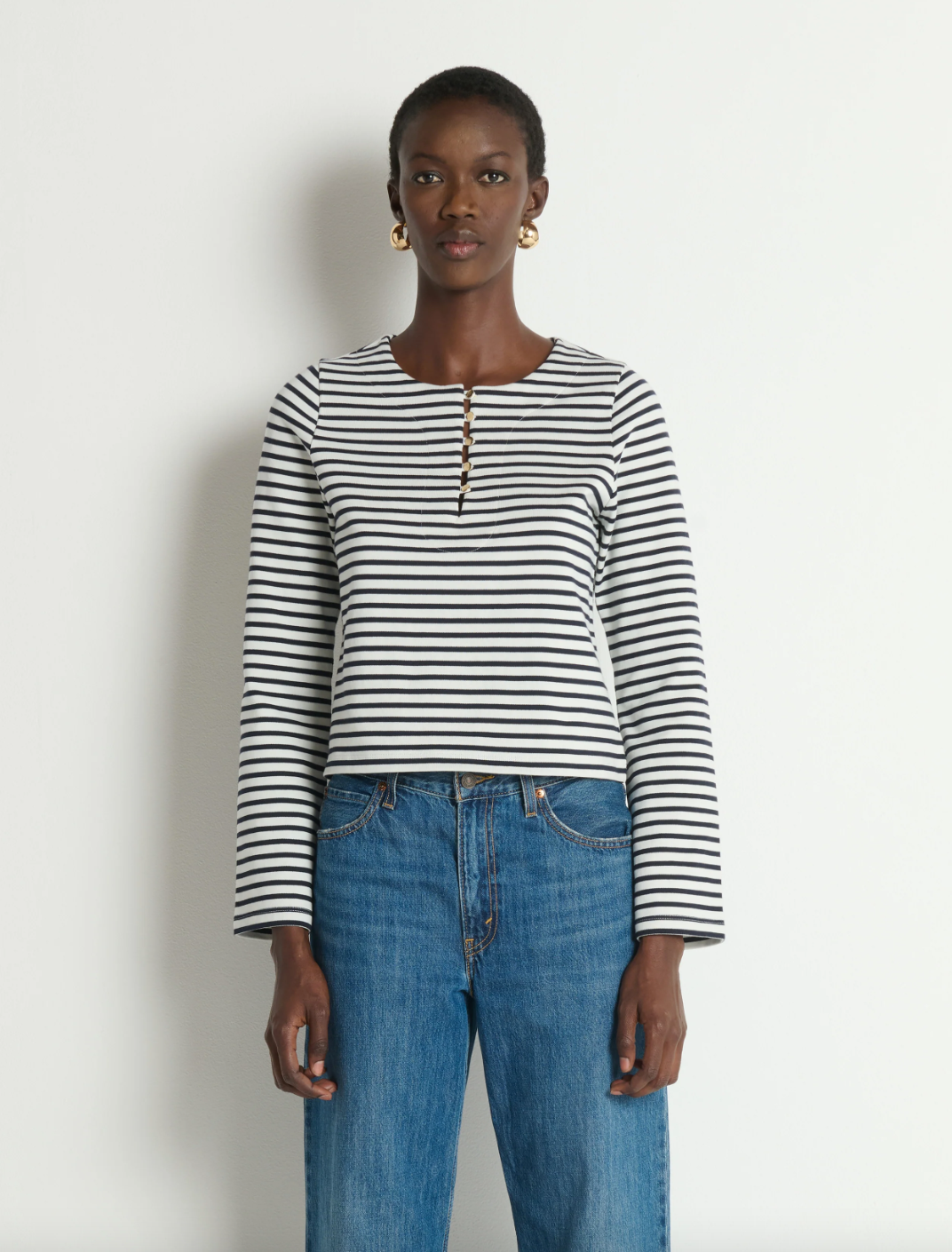 Nation Silvia Long Sleeve Top Navy Breton Stripe