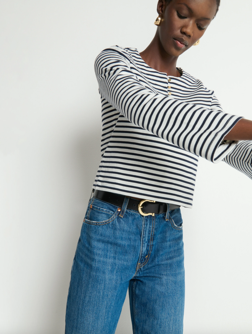 Nation Silvia Long Sleeve Top Navy Breton Stripe