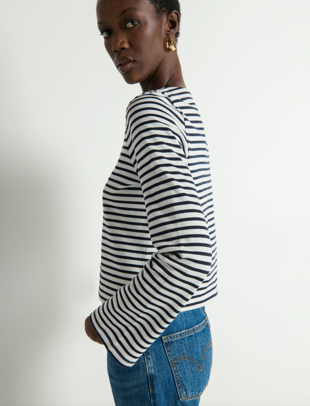 Nation Silvia Long Sleeve Top Navy Breton Stripe