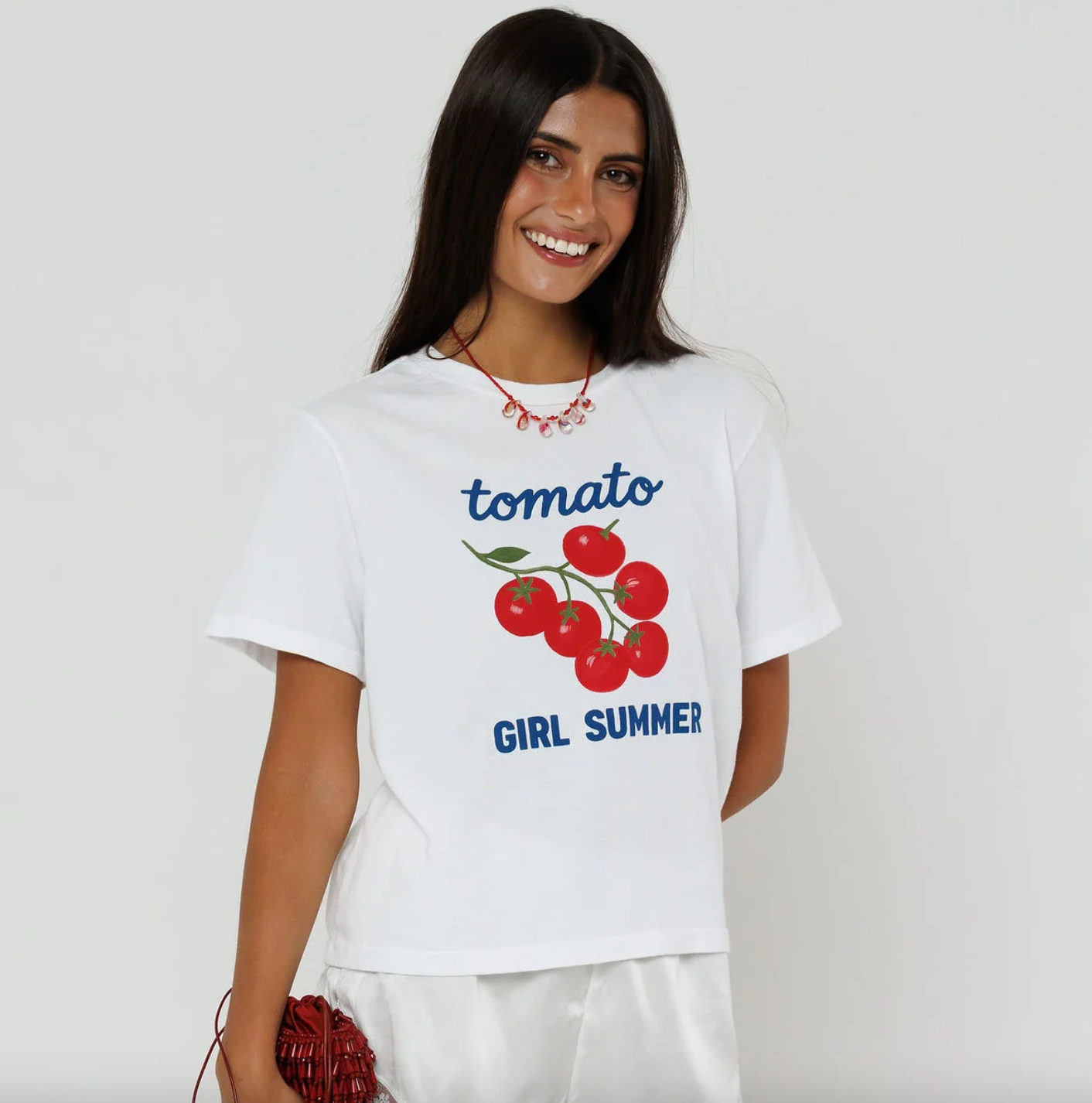 Sunny Somewhere Tomato Girl Summer Everyday Tee White-T-Shirts-West of Woodward Boutique-Vancouver-Canada