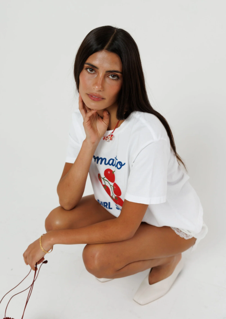 Sunny Somewhere Tomato Girl Summer Everyday Tee White-T-Shirts-West of Woodward Boutique-Vancouver-Canada