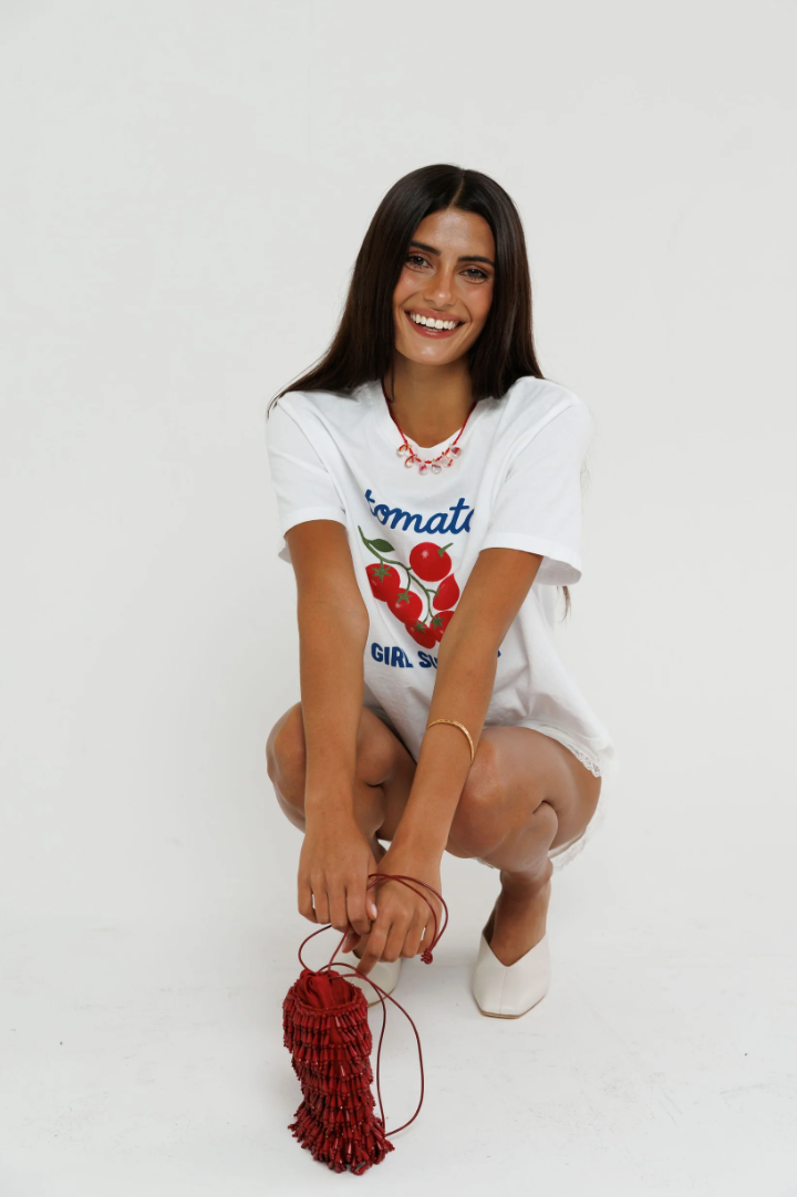 Sunny Somewhere Tomato Girl Summer Everyday Tee White-T-Shirts-West of Woodward Boutique-Vancouver-Canada