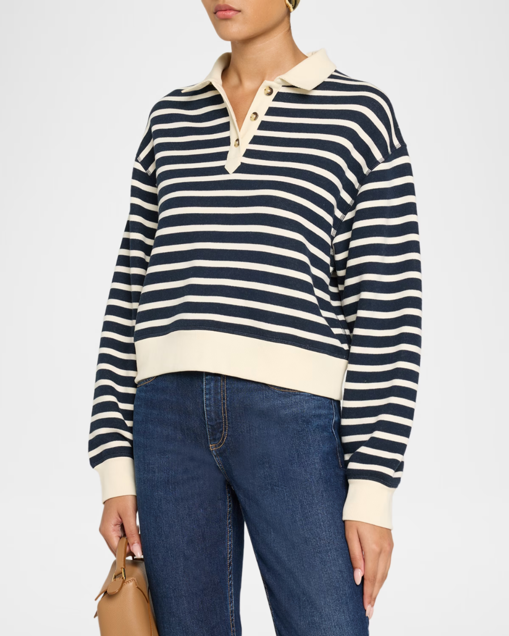 Rag & Bone Vintage Terry Striped Polo Navy Ivory-Sweatshirts-West of Woodward Boutique-Vancouver-Canada