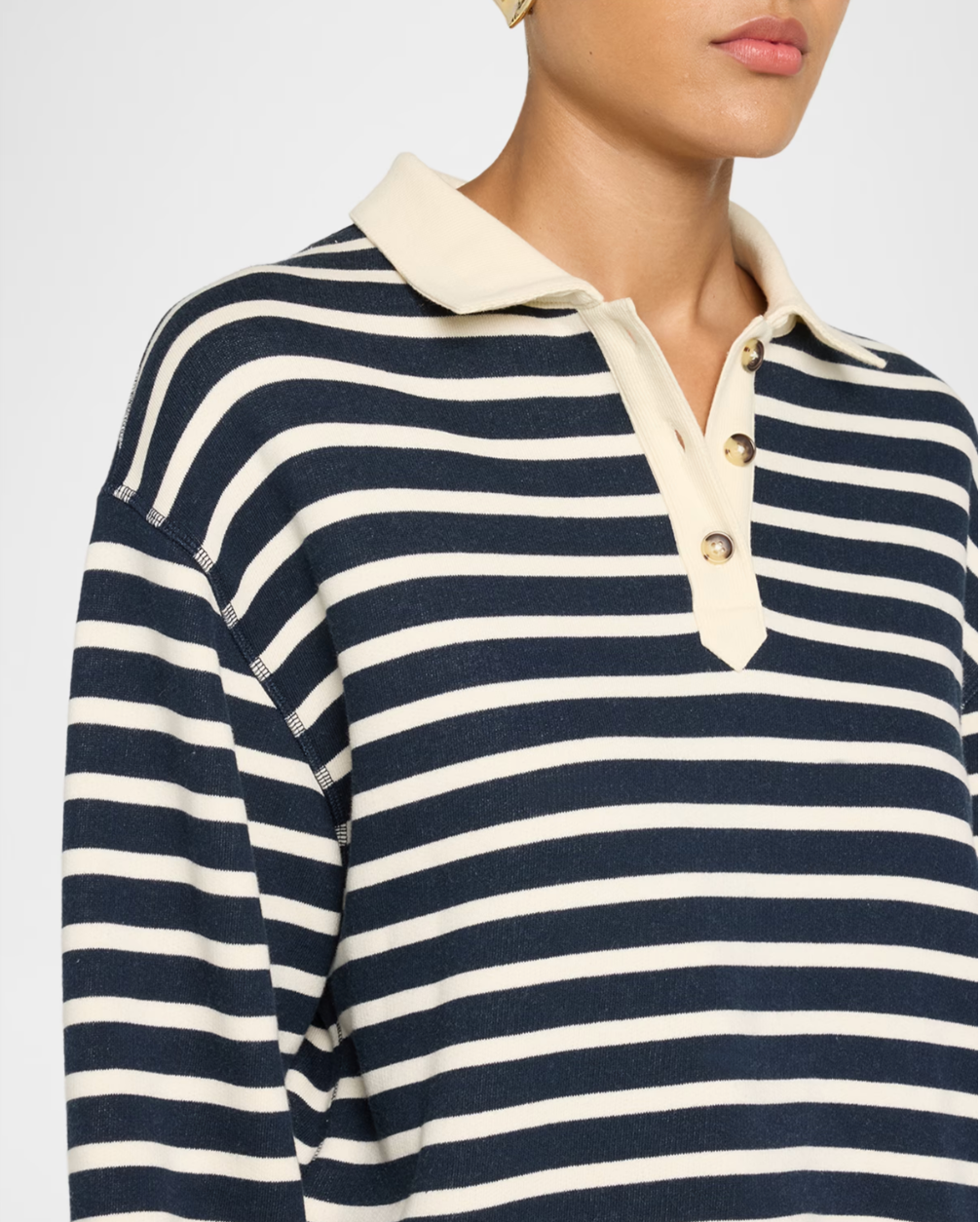 Rag & Bone Vintage Terry Striped Polo Navy Ivory-Sweatshirts-West of Woodward Boutique-Vancouver-Canada