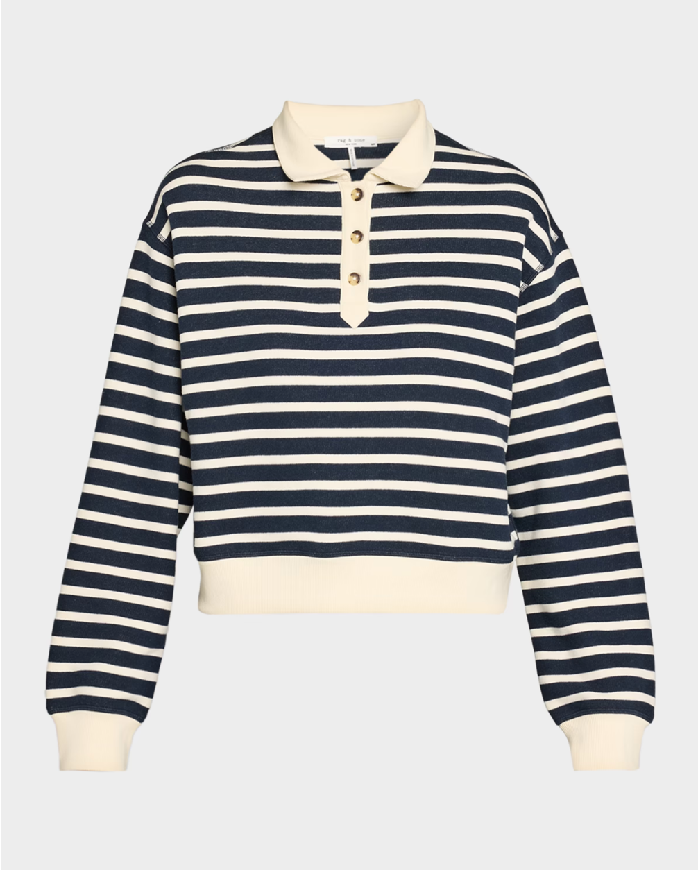 Rag & Bone Vintage Terry Striped Polo Navy Ivory-Sweatshirts-West of Woodward Boutique-Vancouver-Canada