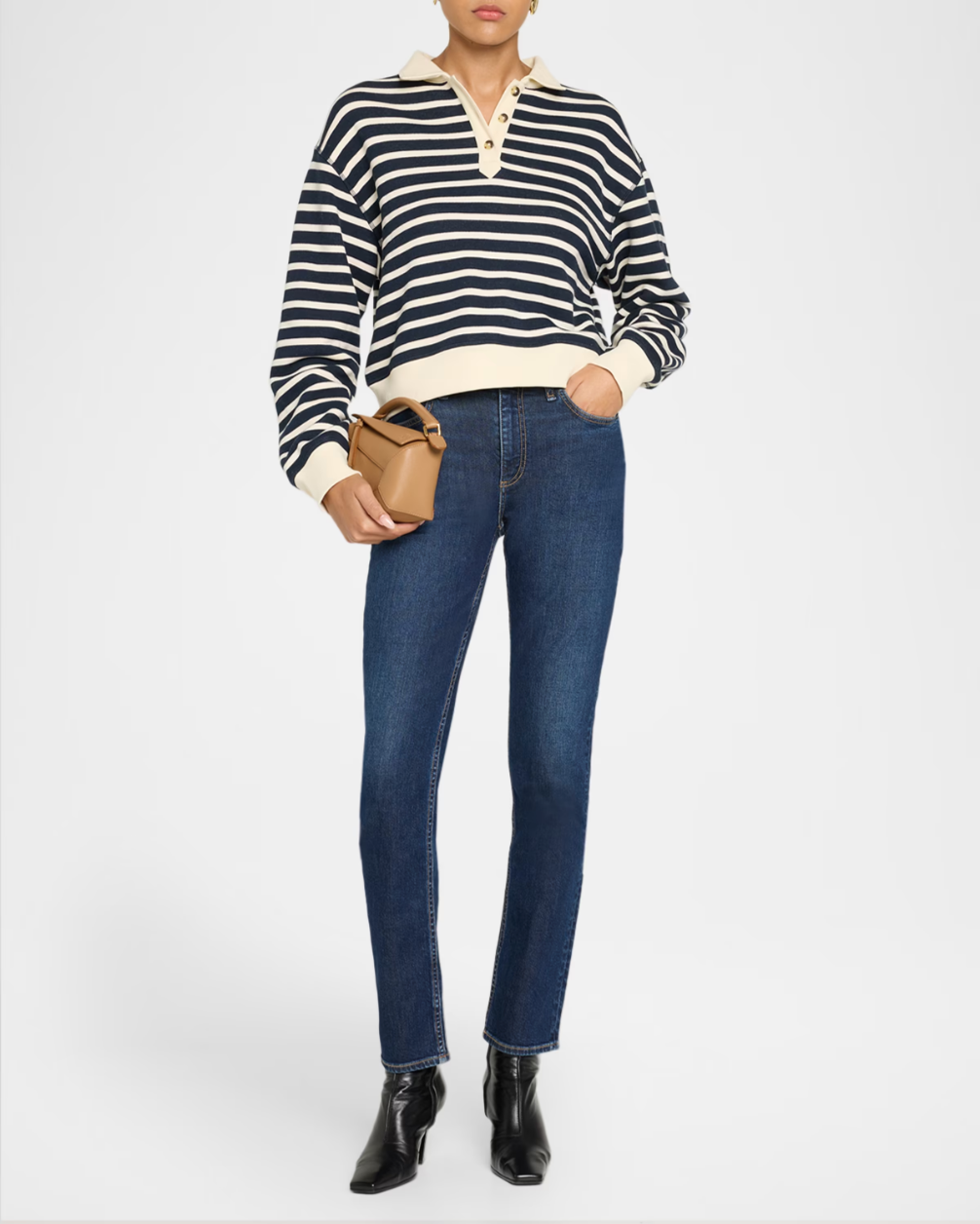 Rag &amp; Bone Vintage Terry Striped Polo Navy Ivory-Sweatshirts-West of Woodward Boutique-Vancouver-Canada