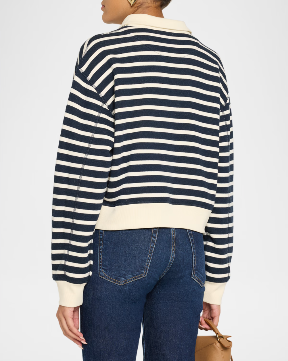 Rag &amp; Bone Vintage Terry Striped Polo Navy Ivory-Sweatshirts-West of Woodward Boutique-Vancouver-Canada