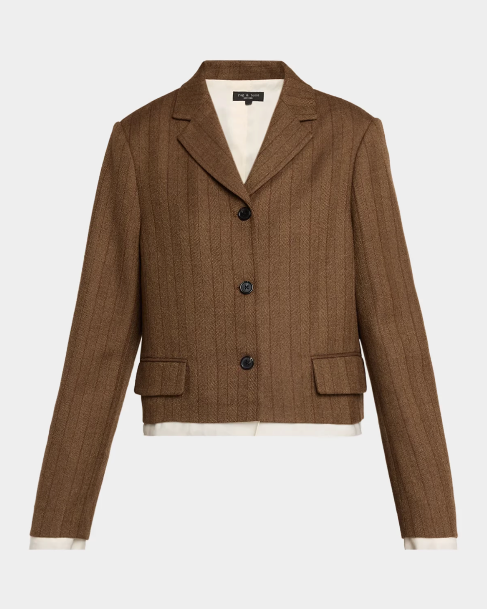 Rag &amp; Bone Lawrence Crop Blazer Brown Herringbone-Jackets-West of Woodward Boutique-Vancouver-Canada