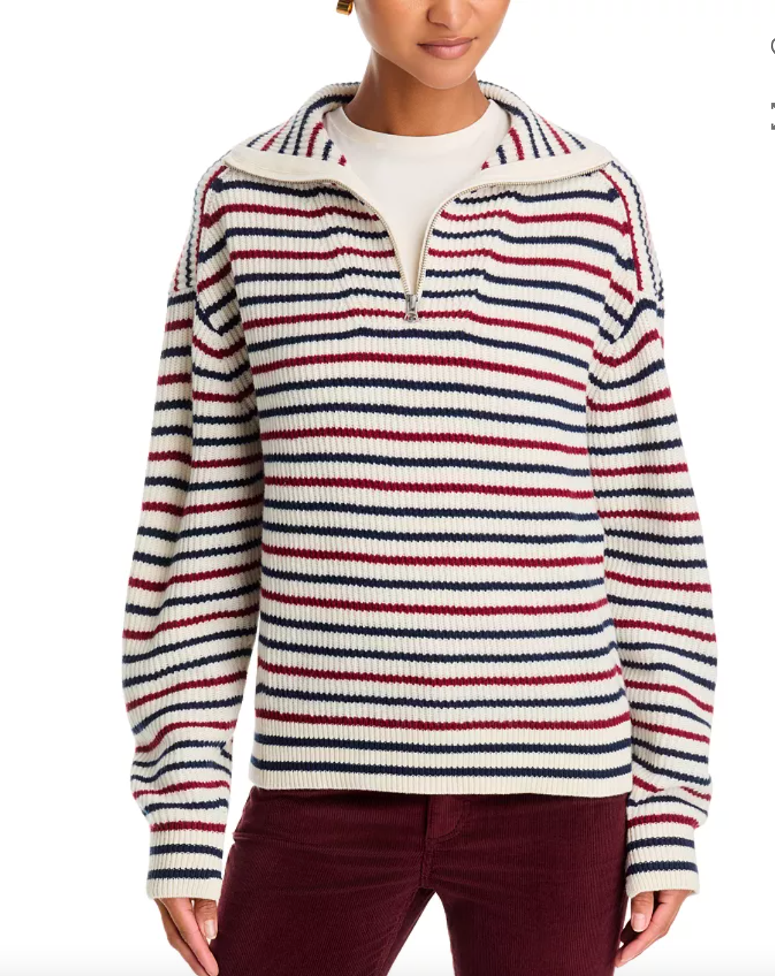 Rag & Bone Georgie Stripe Half Zip Sweater Ivory Red Navy-Sweaters-West of Woodward Boutique-Vancouver-Canada