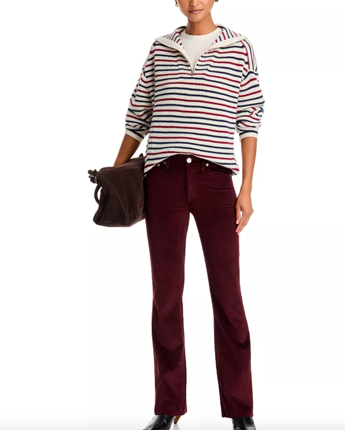 Rag & Bone Georgie Stripe Half Zip Sweater Ivory Red Navy-Sweaters-West of Woodward Boutique-Vancouver-Canada