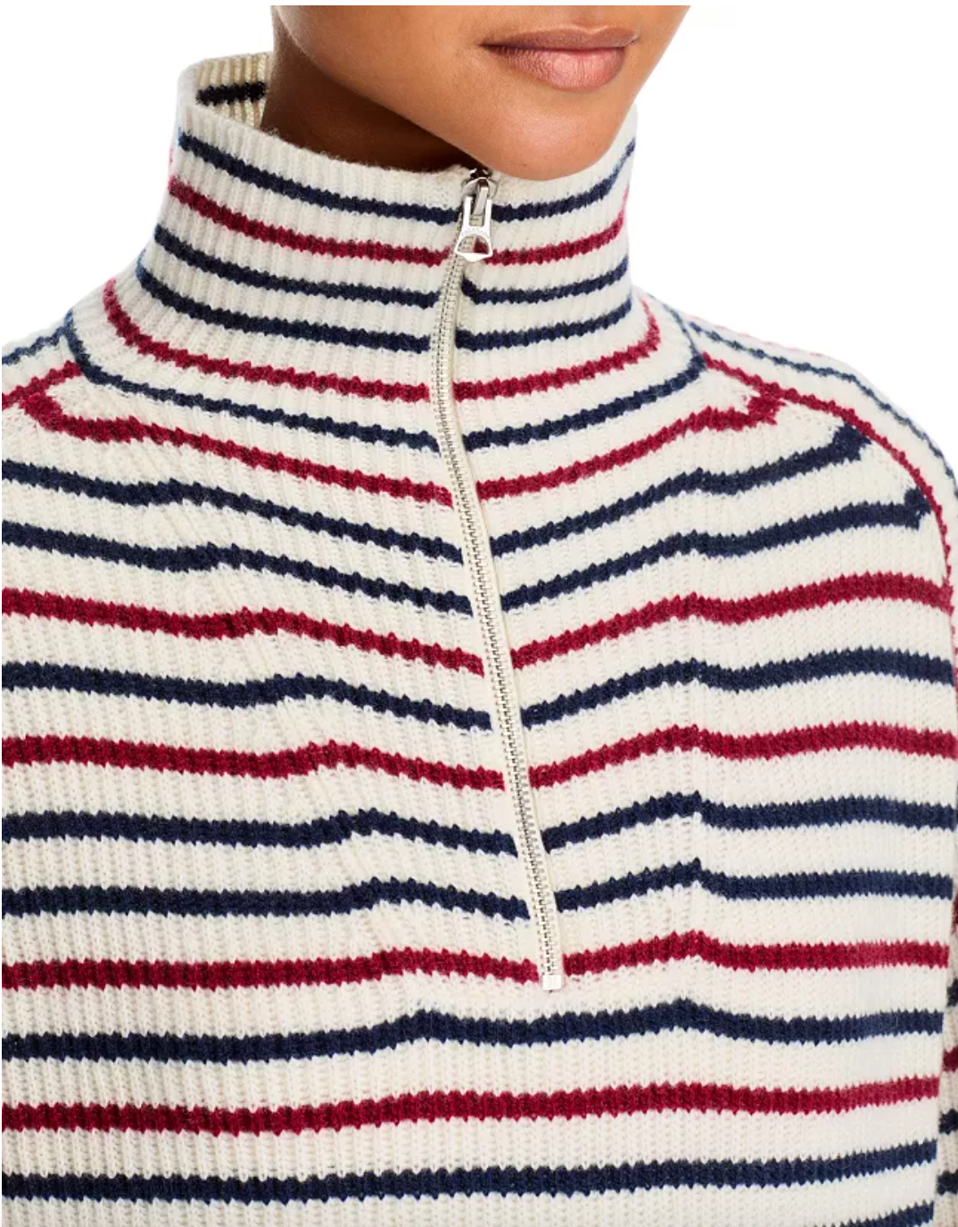 Rag &amp; Bone Georgie Stripe Half Zip Sweater Ivory Red Navy-Sweaters-West of Woodward Boutique-Vancouver-Canada