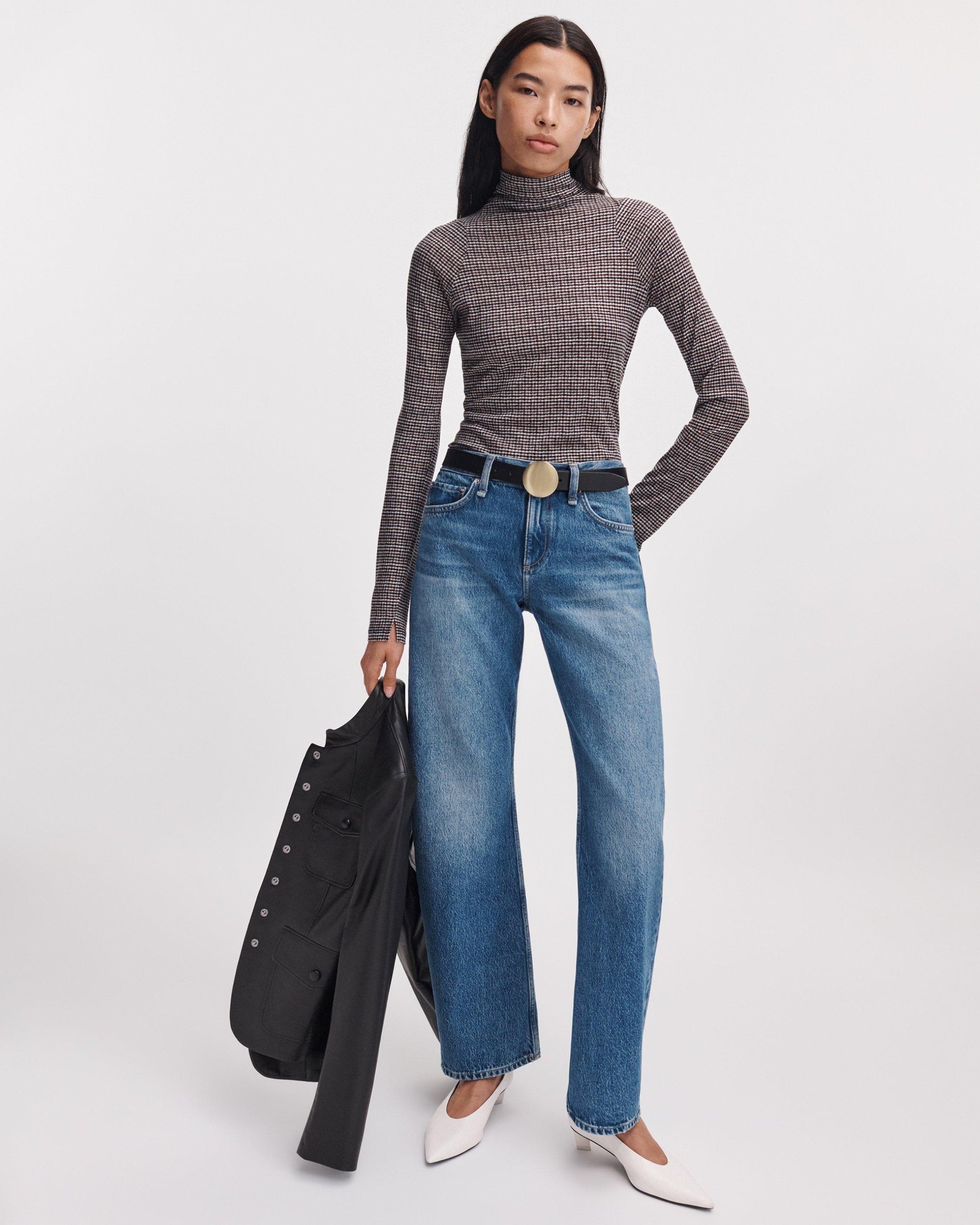 Rag &amp; Bone Shaw Paneled Long Sleeve Turtleneck Multi Check