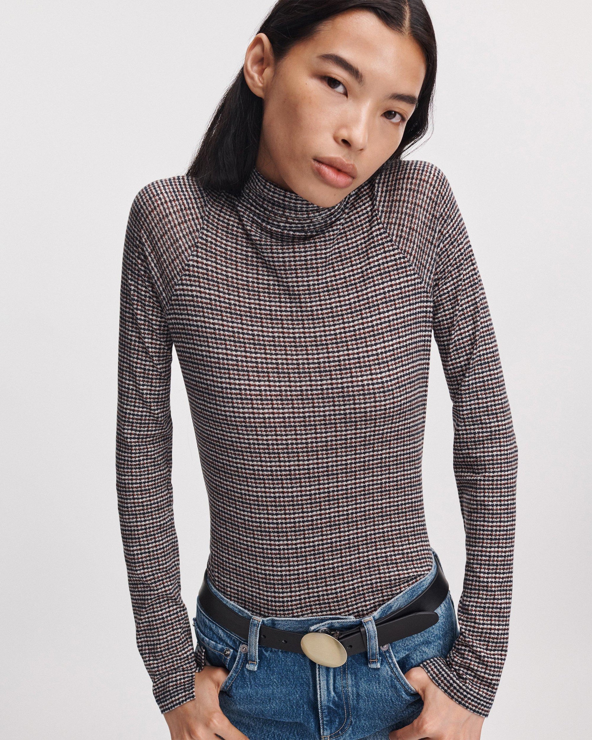 Rag &amp; Bone Shaw Paneled Long Sleeve Turtleneck Multi Check