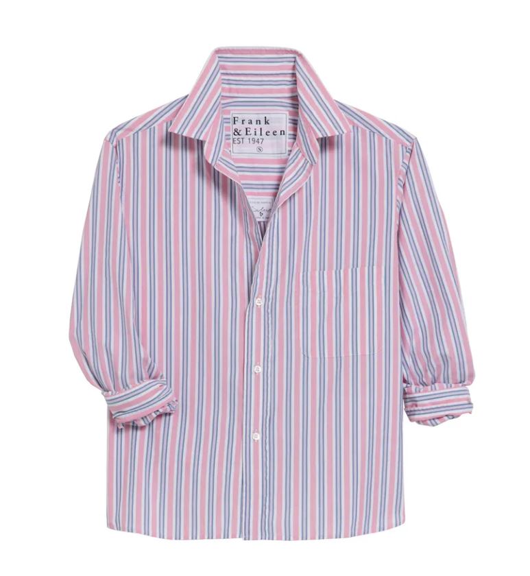 Frank & Eileen Silvio Untuckable Button Up Shirt Blue Coral White Stripe-Shirts-West of Woodward Boutique-Vancouver-Canada