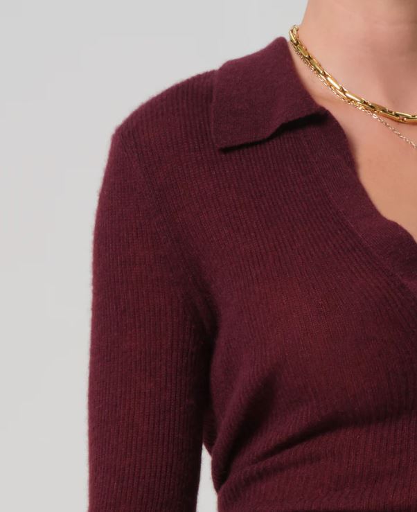 COH Simone Polo Sweater Burgundy-Sweaters-West of Woodward Boutique-Vancouver-Canada