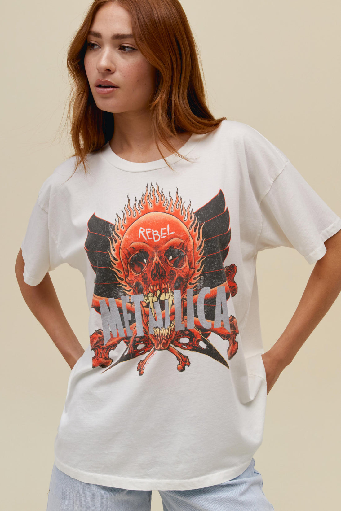 Daydreamer Metallica Rebel of Babylon Tee Vintage White-T-Shirts-West of Woodward Boutique-Vancouver-Canada