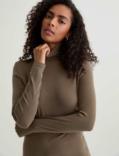 AG Chels Turtleneck Top Taupe Grey-T-Shirts-West of Woodward Boutique-Vancouver-Canada