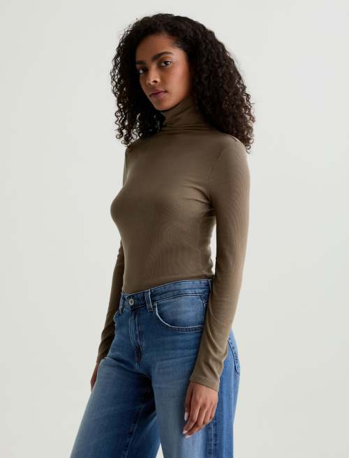 AG Chels Turtleneck Top Taupe Grey-T-Shirts-West of Woodward Boutique-Vancouver-Canada