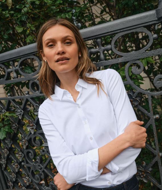 Mos Mosh Tina Jersey Button Up Shirt White-Shirts-West of Woodward Boutique-Vancouver-Canada