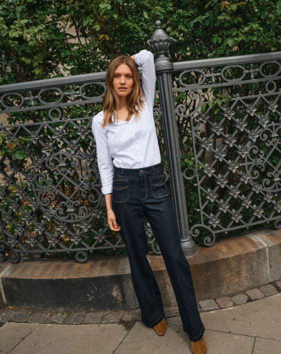 Mos Mosh Tina Jersey Button Up Shirt White-Shirts-West of Woodward Boutique-Vancouver-Canada