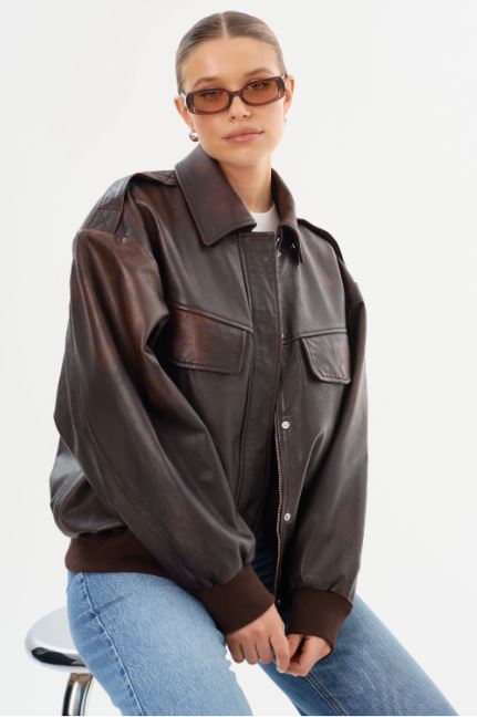 Lamarque Trevanna Leather Bomber Jacket Rub Off Brown-Coats-West of Woodward Boutique-Vancouver-Canada