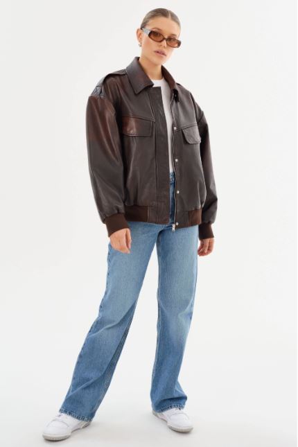 Lamarque Trevanna Leather Bomber Jacket Rub Off Brown-Coats-West of Woodward Boutique-Vancouver-Canada