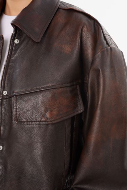 Lamarque Trevanna Leather Bomber Jacket Rub Off Brown-Coats-West of Woodward Boutique-Vancouver-Canada