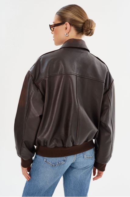 Lamarque Trevanna Leather Bomber Jacket Rub Off Brown-Coats-West of Woodward Boutique-Vancouver-Canada