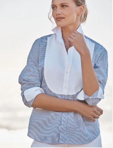 Frank &amp; Eileen Eileen Button Up Shirt Tuxedo Blue White Stripe