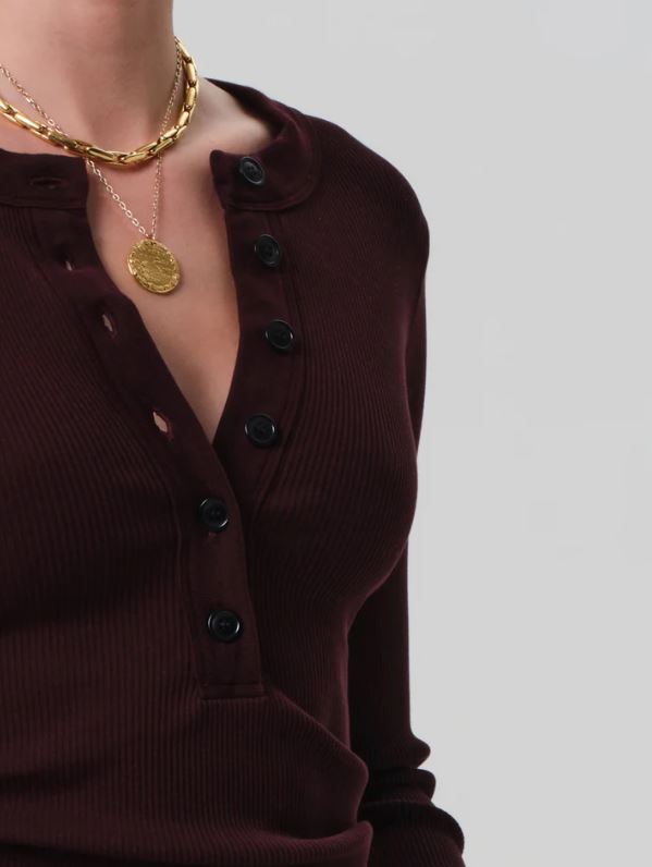 COH Varra Henley Top Mahogany-T-Shirts-West of Woodward Boutique-Vancouver-Canada