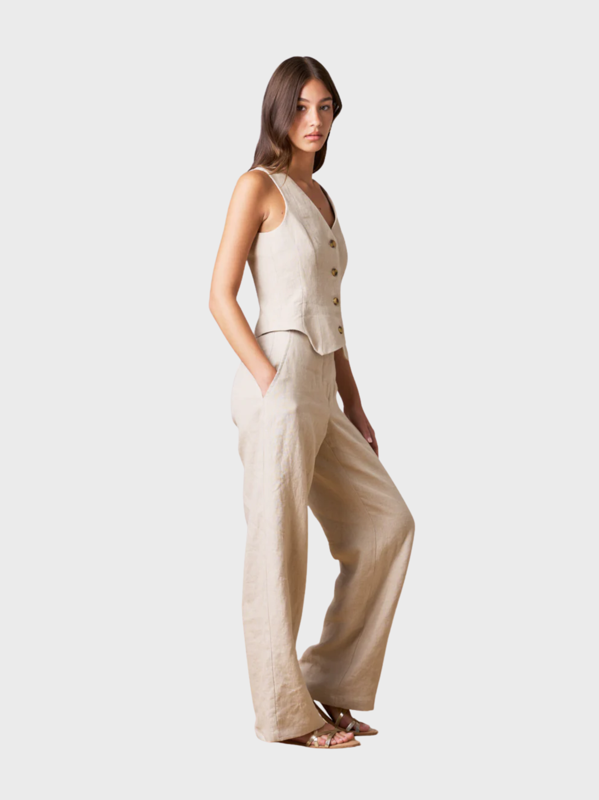 Whitney Linen Tailored Vest Natural-T-Shirts-West of Woodward Boutique-Vancouver-Canada