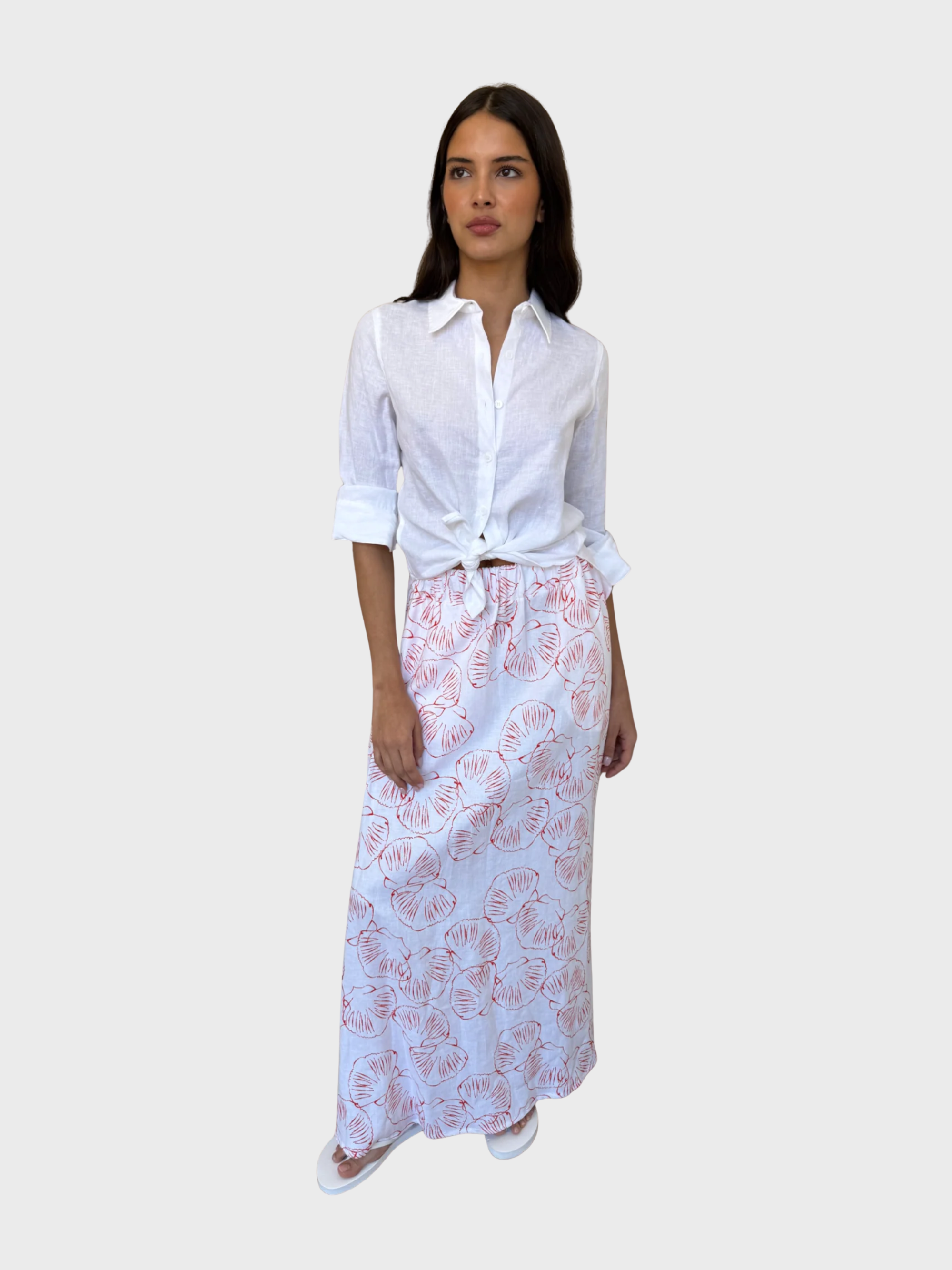 Whitney Linen Maxi Skirt Shell Print-Dresses-West of Woodward Boutique-Vancouver-Canada