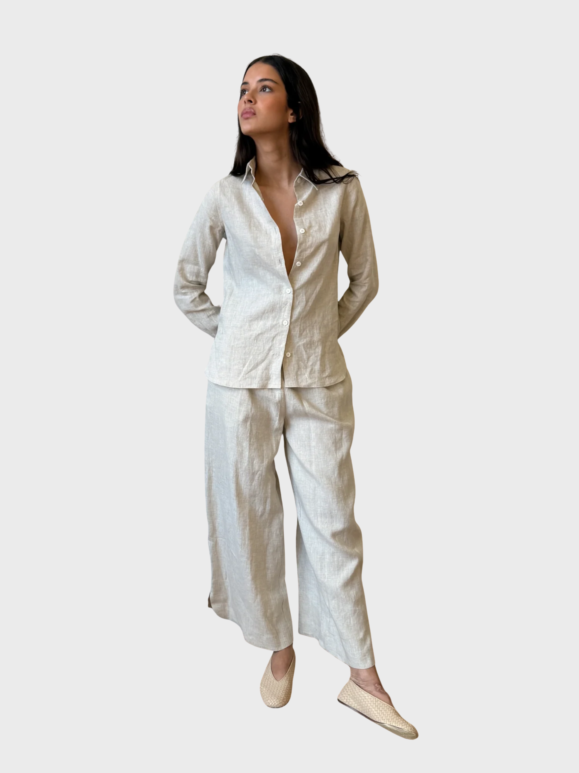 Whitney Linen Scallop Pant Natural-Pants-West of Woodward Boutique-Vancouver-Canada
