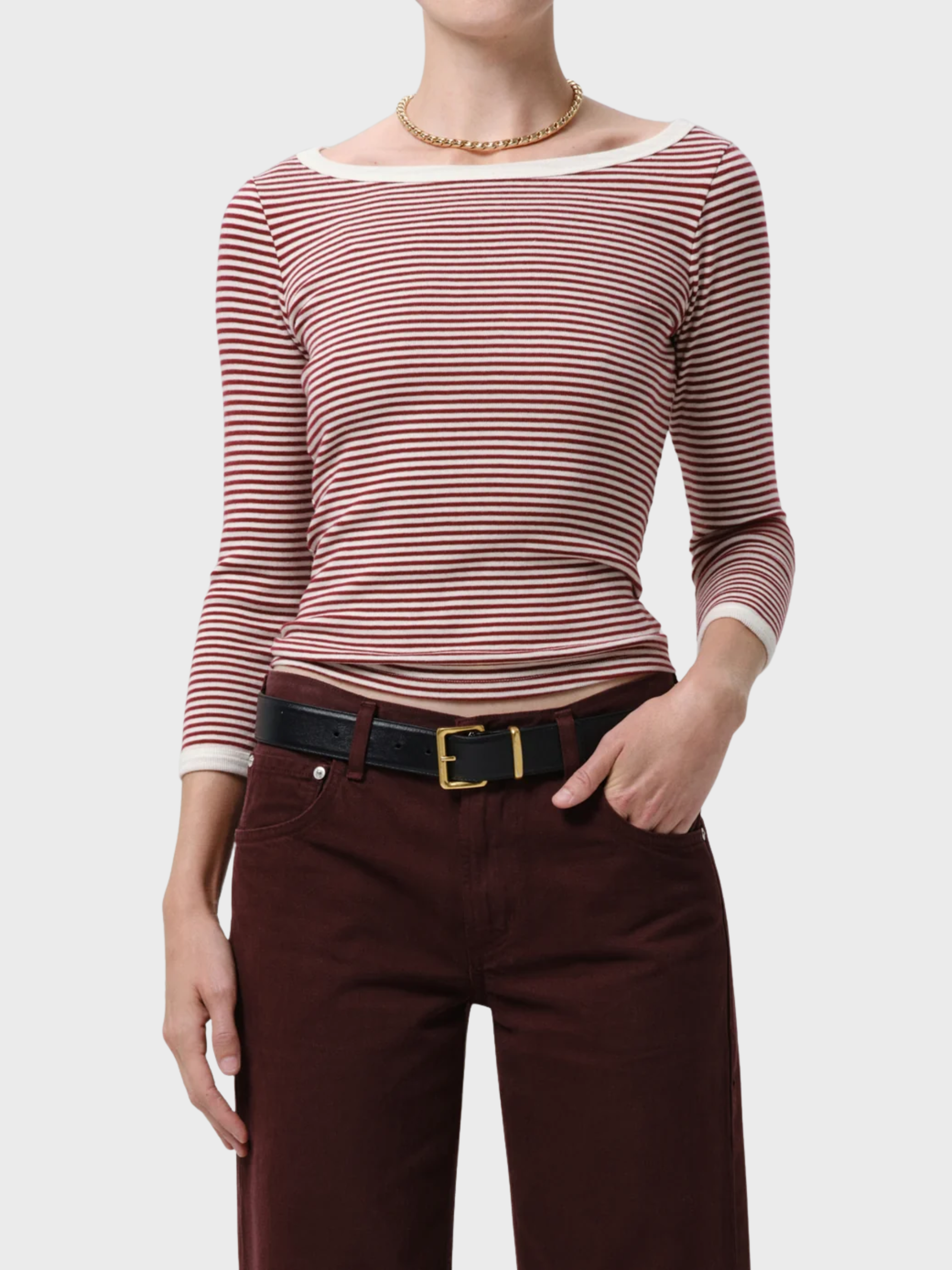 Citizens of Humanity Boat Neck Slim Tee Burgundy Creme-T-Shirts-West of Woodward Boutique-Vancouver-Canada