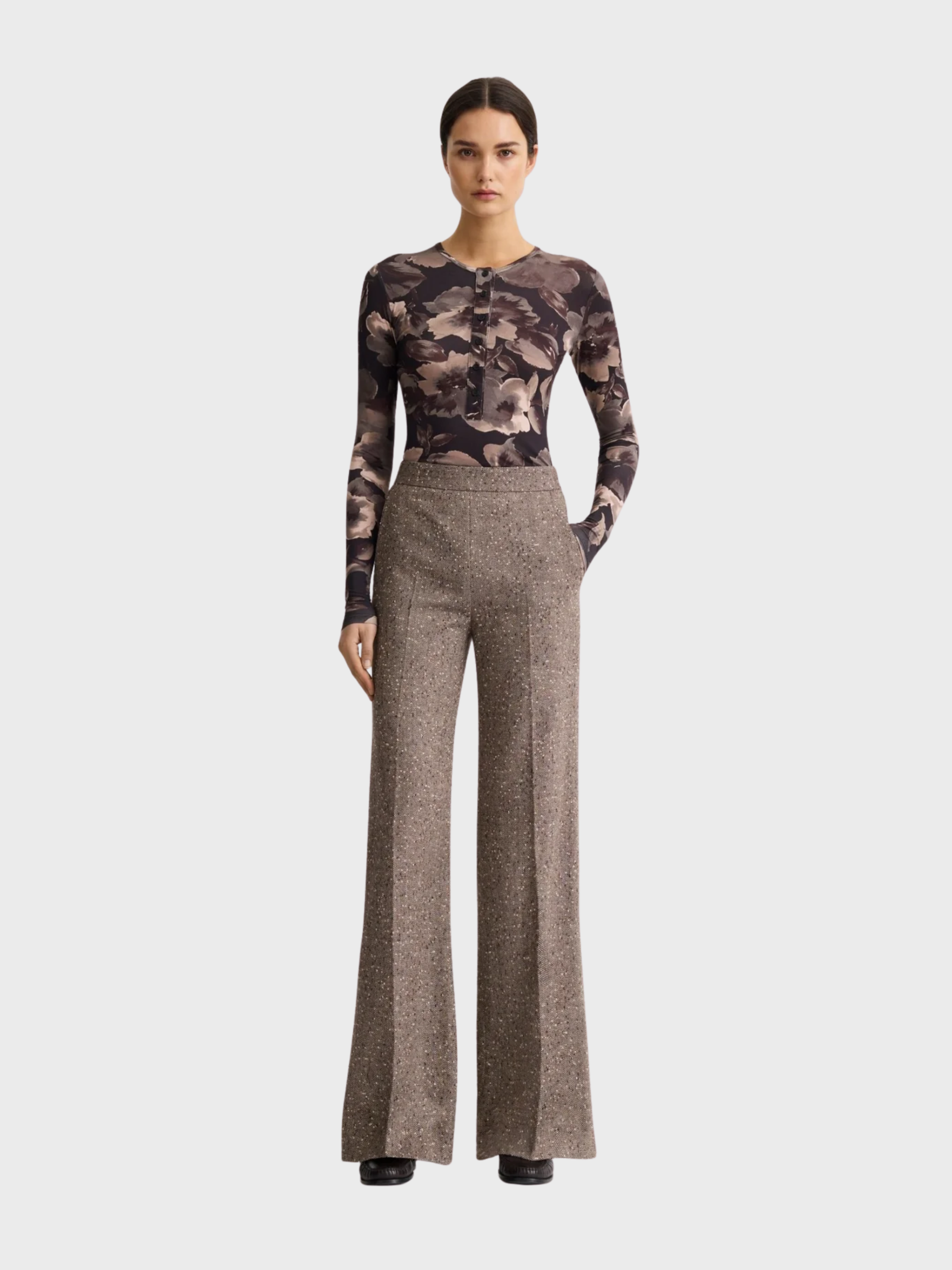 Smythe High Rise Wide Leg Pant Biscotti Tweed-Pants-West of Woodward Boutique-Vancouver-Canada
