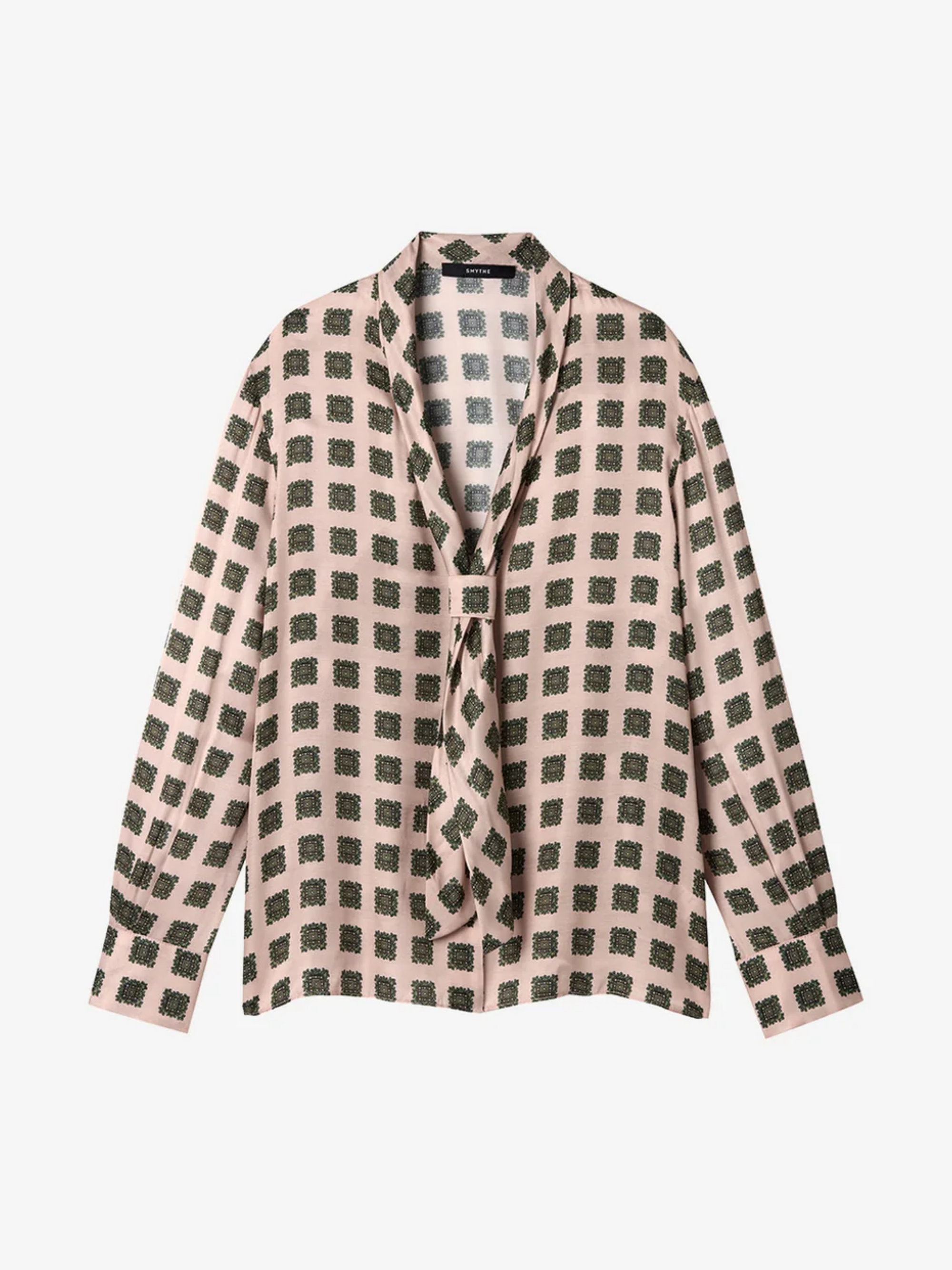 Smythe V-Necktie Blouse Blush Medallion-Shirts-West of Woodward Boutique-Vancouver-Canada