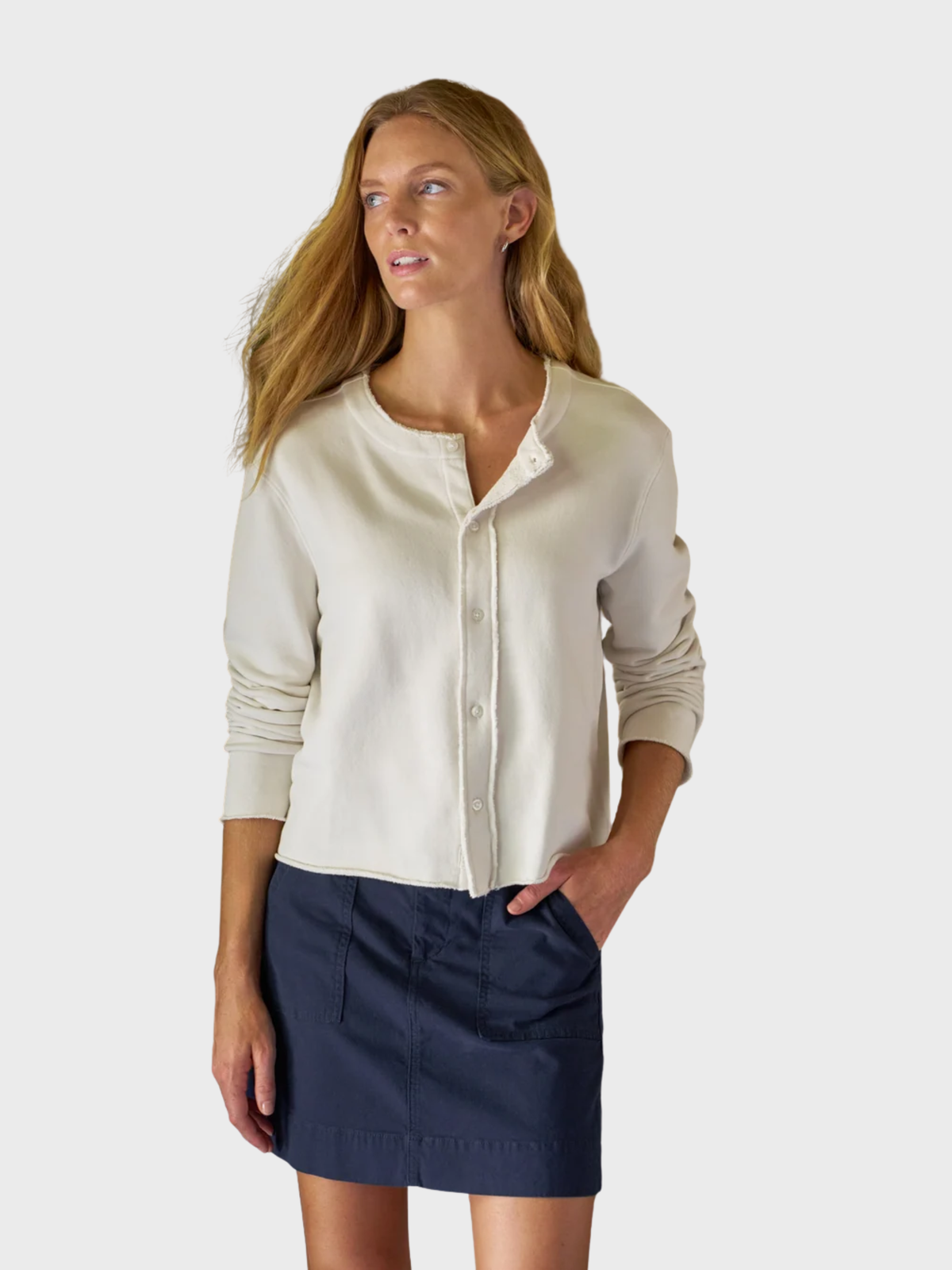 Frank & Eileen Jackie Sweatshirt Cardigan Vintage White-Sweatshirts-West of Woodward Boutique-Vancouver-Canada
