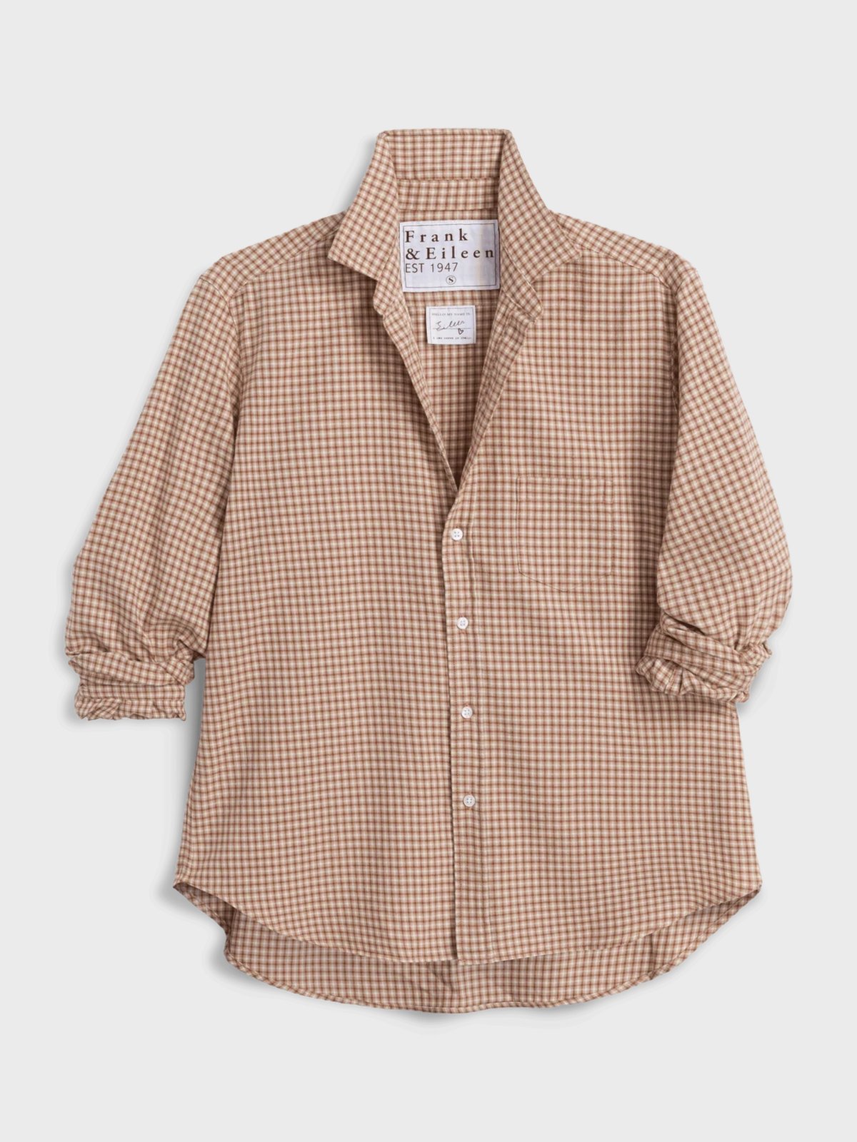 Frank & Eileen Button Up Shirt Eileen Sand Brown Cream Small Plaid-Shirts-West of Woodward Boutique-Vancouver-Canada