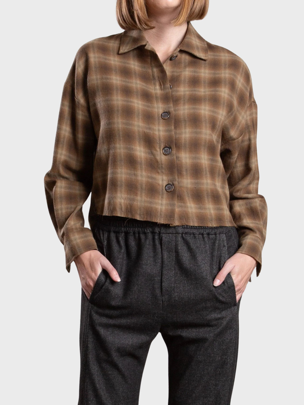 Pharaoh Esme Crop Shirt Ombre Plaid Earth-Shirts-West of Woodward Boutique-Vancouver-Canada