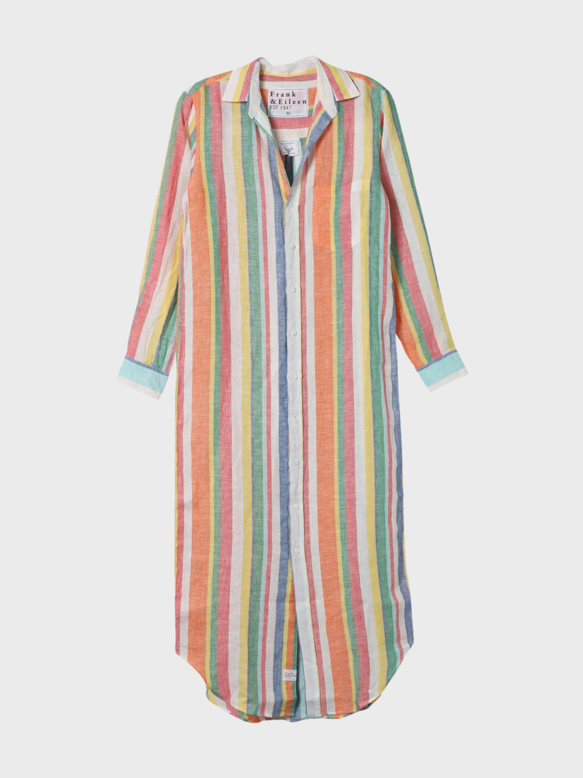 Frank & Eileen Rory Maxi Shirtdress Multi Colour Stripe Linen-Dresses-XXS-West of Woodward Boutique-Vancouver-Canada