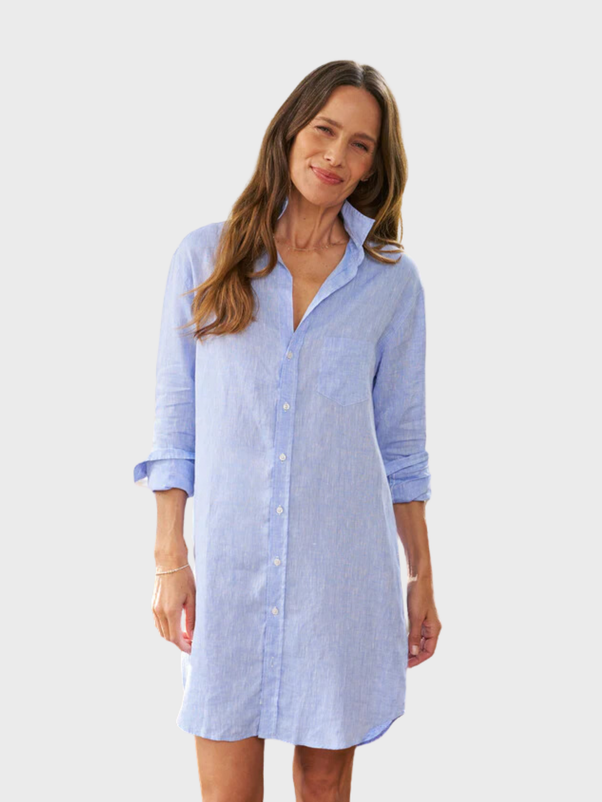 Frank &amp; Eileen Mary Classic Shirtdress Light Blue Linen-Dresses-XXS-West of Woodward Boutique-Vancouver-Canada