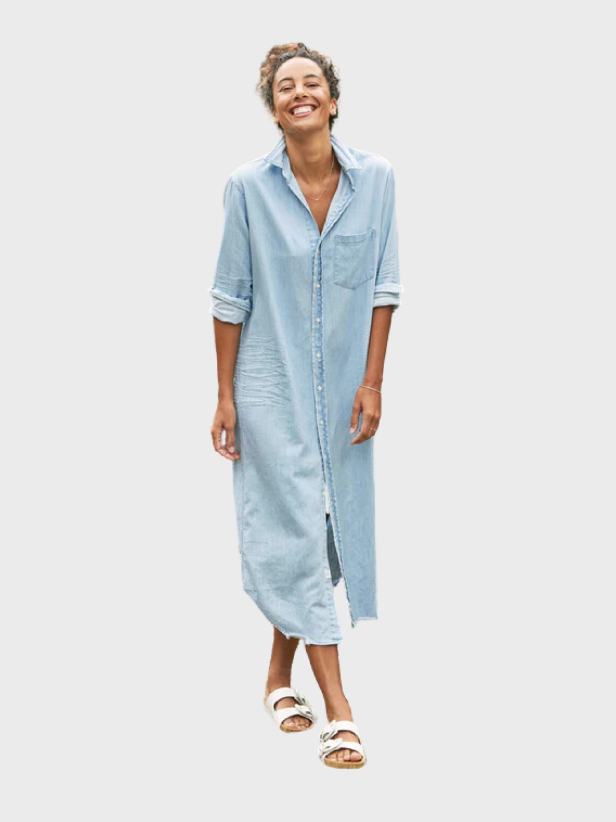 Frank &amp; Eileen Rory Maxi Shirtdress- Classic Blue Tattered Wash-Dresses-XXS-West of Woodward Boutique-Vancouver-Canada